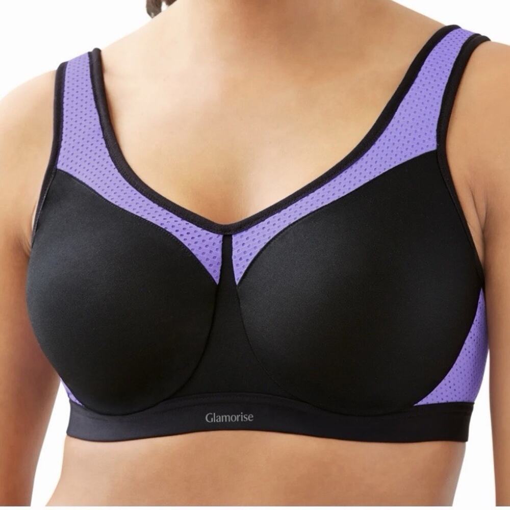 GLAMORISE Black/Purple Underwire High Impact Sports Bra, 40C, EUC